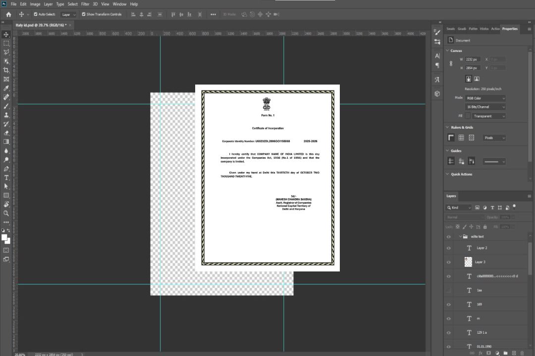 Modèle Word et PDF de certificat de constitution en Inde, version 5 template